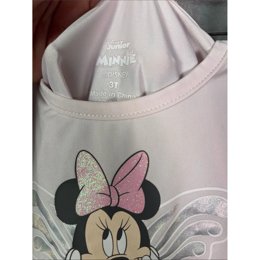 Disney Junior Minnie Mouse Pink Lavender Floral Toile Overlay Dress Size 3T